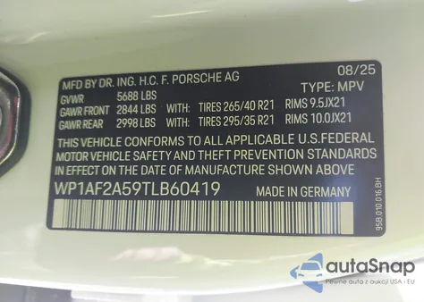 2026 Porsche Macan Gts z USA, uszkodzony, nr VIN WP1AF2A59TLB60419